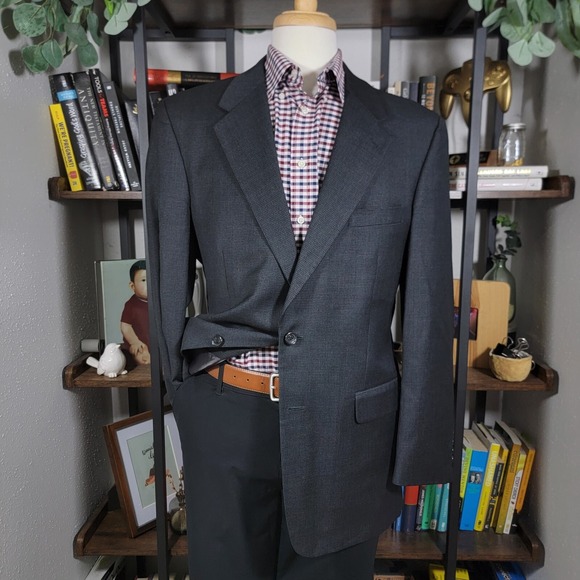 Jones New York Classic Mens Sport Houndstooth Charcoal Worsted Wool Cashmere 42R - Picture 1 of 16